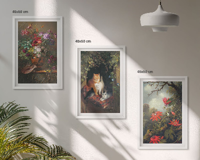 Cadre photo mural Fleurs vintage, chats, nature