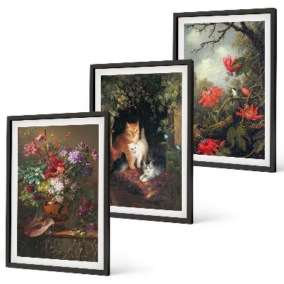Cadre photo mural Fleurs vintage, chats, nature