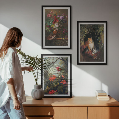 Cadre photo mural Fleurs vintage, chats, nature