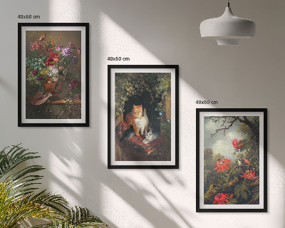Cadre photo mural Fleurs vintage, chats, nature