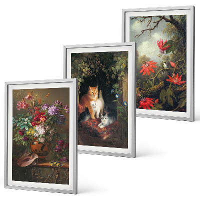 Cadre photo mural Fleurs vintage, chats, nature