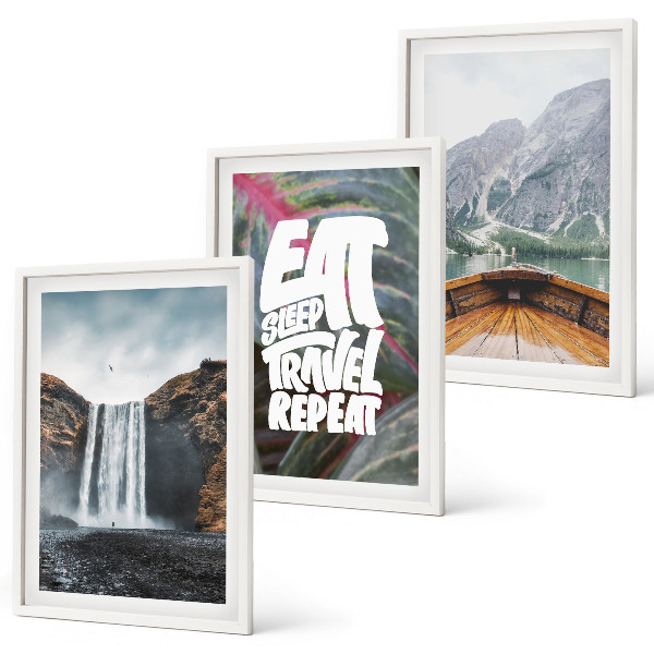 Lot de 3 tableaux pour salon Cascade, montagnes, nature, bateau
