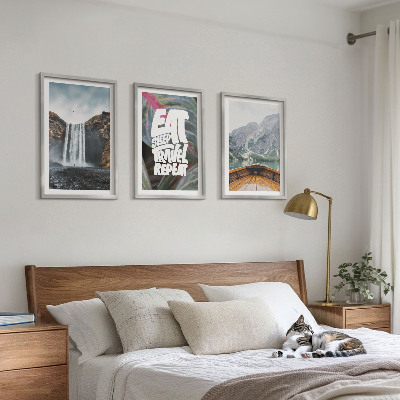 Lot de 3 tableaux pour salon Cascade, montagnes, nature, bateau