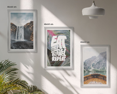 Lot de 3 tableaux pour salon Cascade, montagnes, nature, bateau