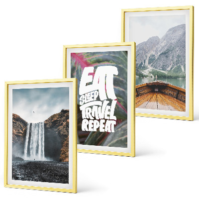 Lot de 3 tableaux pour salon Cascade, montagnes, nature, bateau