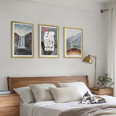 Lot de 3 tableaux pour salon Cascade, montagnes, nature, bateau