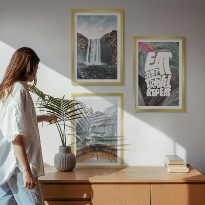 Lot de 3 tableaux pour salon Cascade, montagnes, nature, bateau