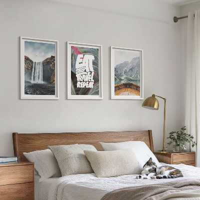Lot de 3 tableaux pour salon Cascade, montagnes, nature, bateau