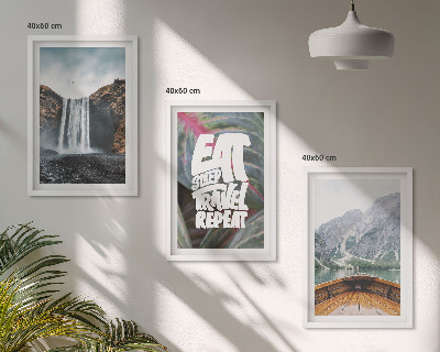 Lot de 3 tableaux pour salon Cascade, montagnes, nature, bateau