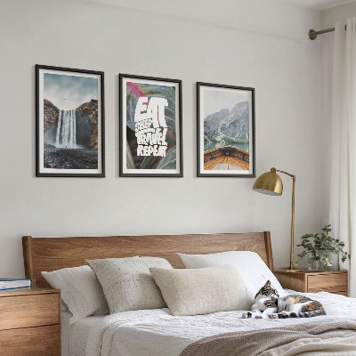 Lot de 3 tableaux pour salon Cascade, montagnes, nature, bateau