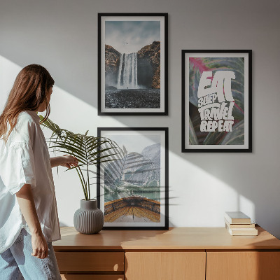 Lot de 3 tableaux pour salon Cascade, montagnes, nature, bateau