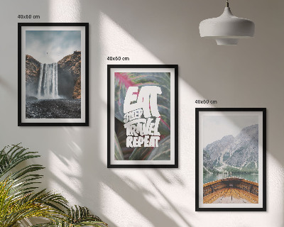 Lot de 3 tableaux pour salon Cascade, montagnes, nature, bateau