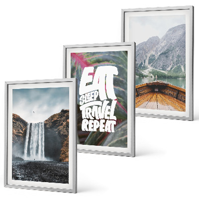 Lot de 3 tableaux pour salon Cascade, montagnes, nature, bateau