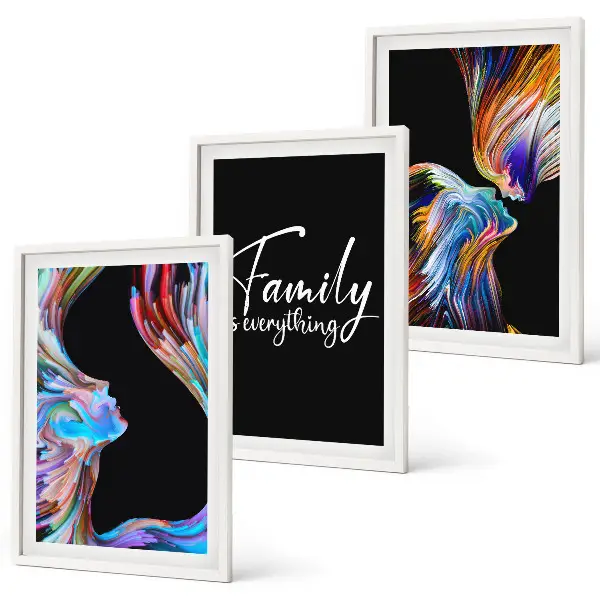 Lot de 3 tableaux pour salon portraits de personnes aux motifs colorés sur le thème de la famille