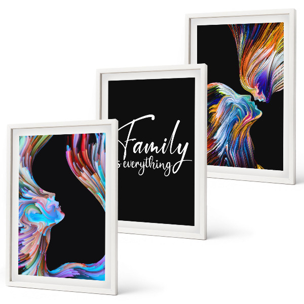 Lot de 3 tableaux pour salon Portraits de personnes, motifs colorés, famille
