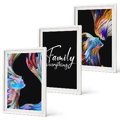 Lot de 3 tableaux pour salon portraits de personnes aux motifs colorés sur le thème de la famille