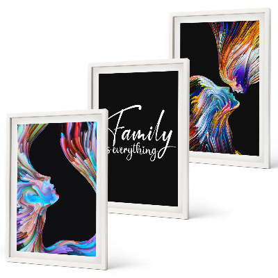 Lot de 3 tableaux pour salon Portraits de personnes, motifs colorés, famille