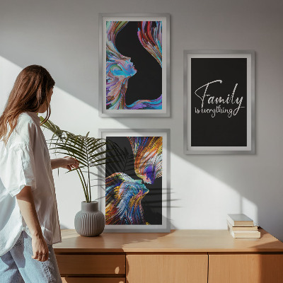 Lot de 3 tableaux pour salon Portraits de personnes, motifs colorés, famille