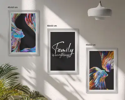 Lot de 3 tableaux pour salon portraits de personnes aux motifs colorés sur le thème de la famille