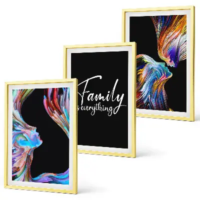 Lot de 3 tableaux pour salon portraits de personnes aux motifs colorés sur le thème de la famille