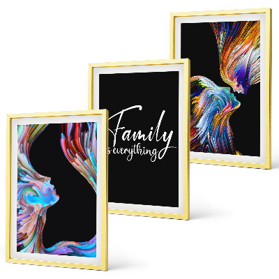 Lot de 3 tableaux pour salon Portraits de personnes, motifs colorés, famille