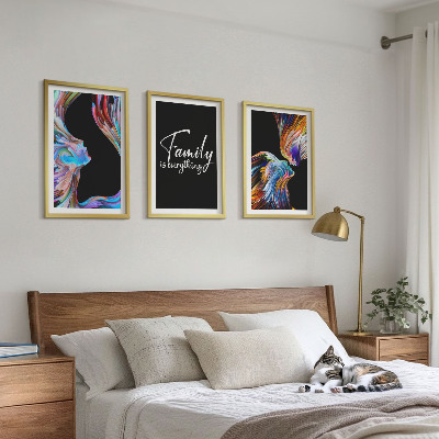 Lot de 3 tableaux pour salon Portraits de personnes, motifs colorés, famille