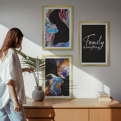 Lot de 3 tableaux pour salon Portraits de personnes, motifs colorés, famille
