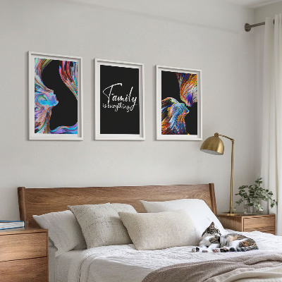 Lot de 3 tableaux pour salon Portraits de personnes, motifs colorés, famille