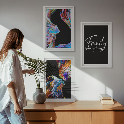 Lot de 3 tableaux pour salon Portraits de personnes, motifs colorés, famille