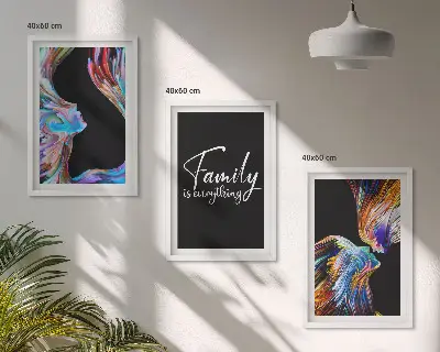 Lot de 3 tableaux pour salon portraits de personnes aux motifs colorés sur le thème de la famille