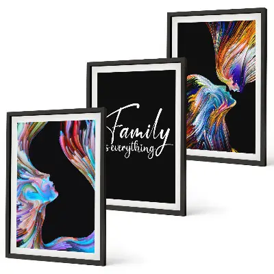 Lot de 3 tableaux pour salon portraits de personnes aux motifs colorés sur le thème de la famille