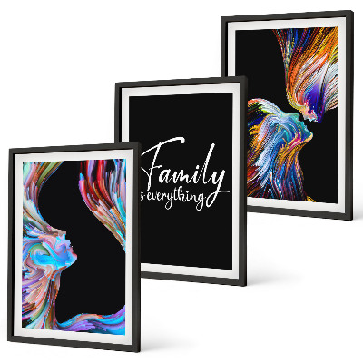 Lot de 3 tableaux pour salon Portraits de personnes, motifs colorés, famille