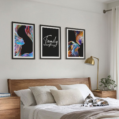 Lot de 3 tableaux pour salon Portraits de personnes, motifs colorés, famille