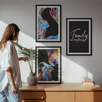 Lot de 3 tableaux pour salon Portraits de personnes, motifs colorés, famille