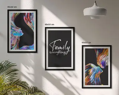 Lot de 3 tableaux pour salon portraits de personnes aux motifs colorés sur le thème de la famille