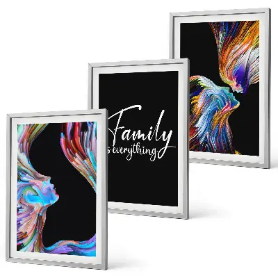 Lot de 3 tableaux pour salon portraits de personnes aux motifs colorés sur le thème de la famille