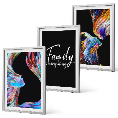 Lot de 3 tableaux pour salon Portraits de personnes, motifs colorés, famille