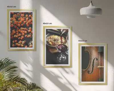 Lot de 3 tableaux pour salon avec motif fleurs vintage, vin et violon