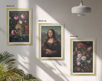 Lot de 3 tableaux pour salon Portrait de crâne fleuri Mona Lisa