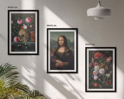 Lot de 3 tableaux pour salon Portrait de crâne fleuri Mona Lisa