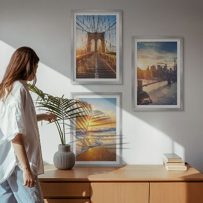 Cadre photo mural Ponts couchers de soleil ville