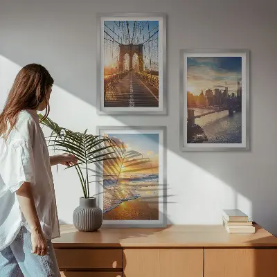 Cadre photo mural représentant des ponts au coucher du soleil dans une ville