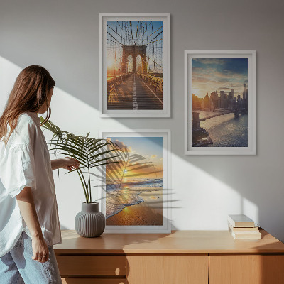 Cadre photo mural Ponts couchers de soleil ville