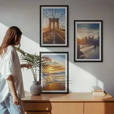 Cadre photo mural représentant des ponts au coucher du soleil dans une ville