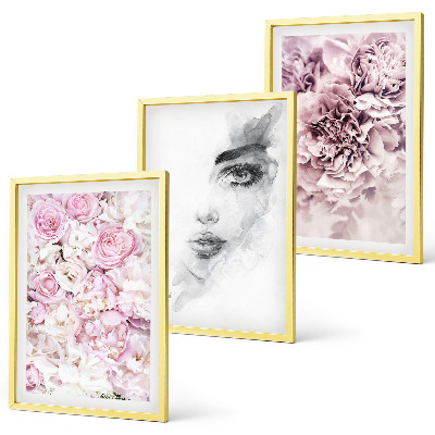Lot de 3 tableaux pour salon Pivoines, portrait d'une femme en noir et blanc