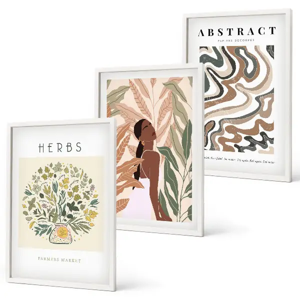 Lot de 3 tableaux pour salon affiches minimalistes au design bohème pastel