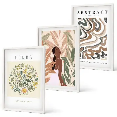Lot de 3 tableaux pour salon affiches minimalistes au design bohème pastel