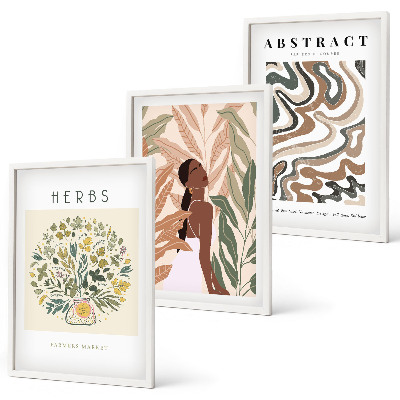 Lot de 3 tableaux pour salon Affiches minimalistes pastel bohèmes