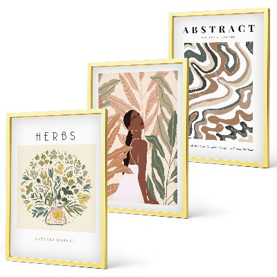 Lot de 3 tableaux pour salon Affiches minimalistes pastel bohèmes