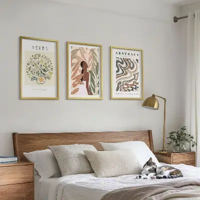 Lot de 3 tableaux pour salon affiches minimalistes au design bohème pastel